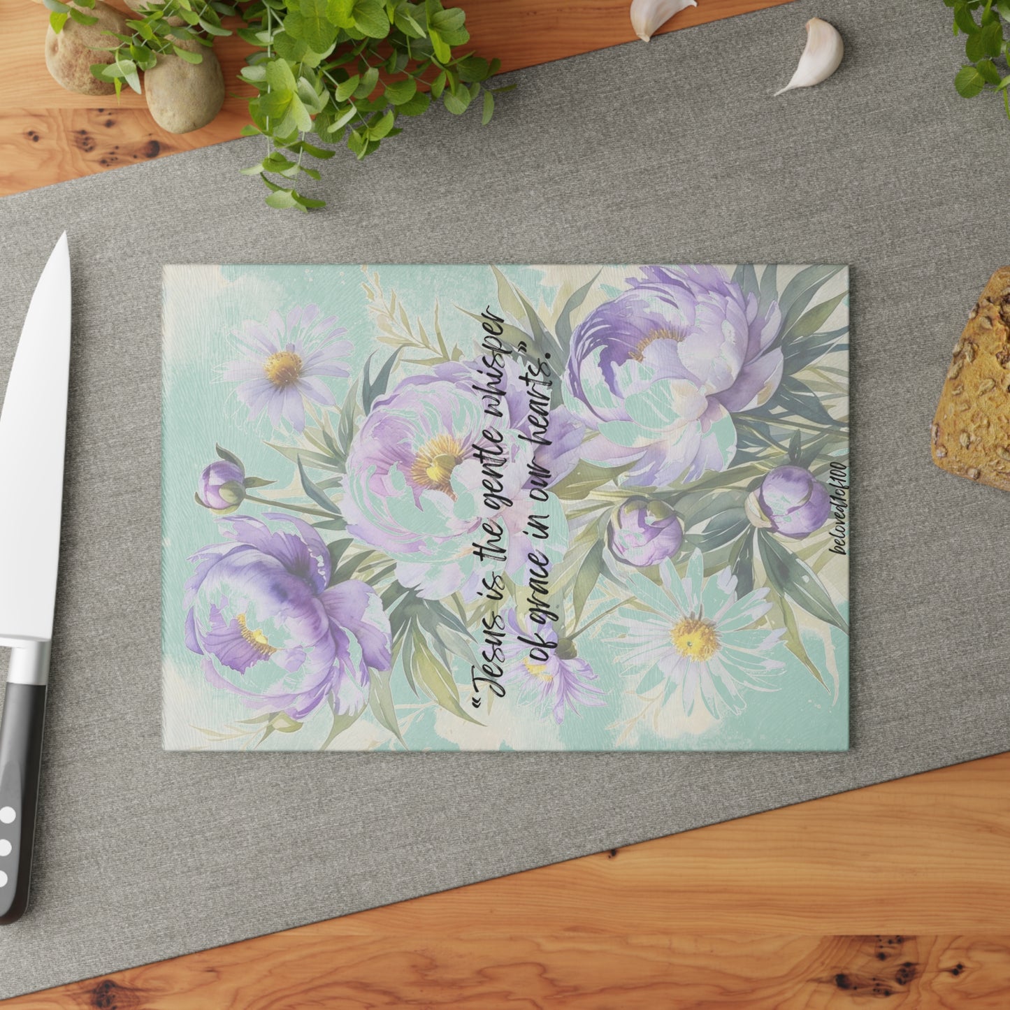Glass Cutting Board - Purple Lilly Pattern