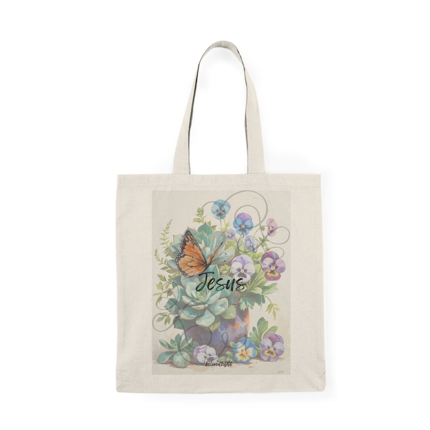 Natural Tote Bag- Succulent Pansy Pattern