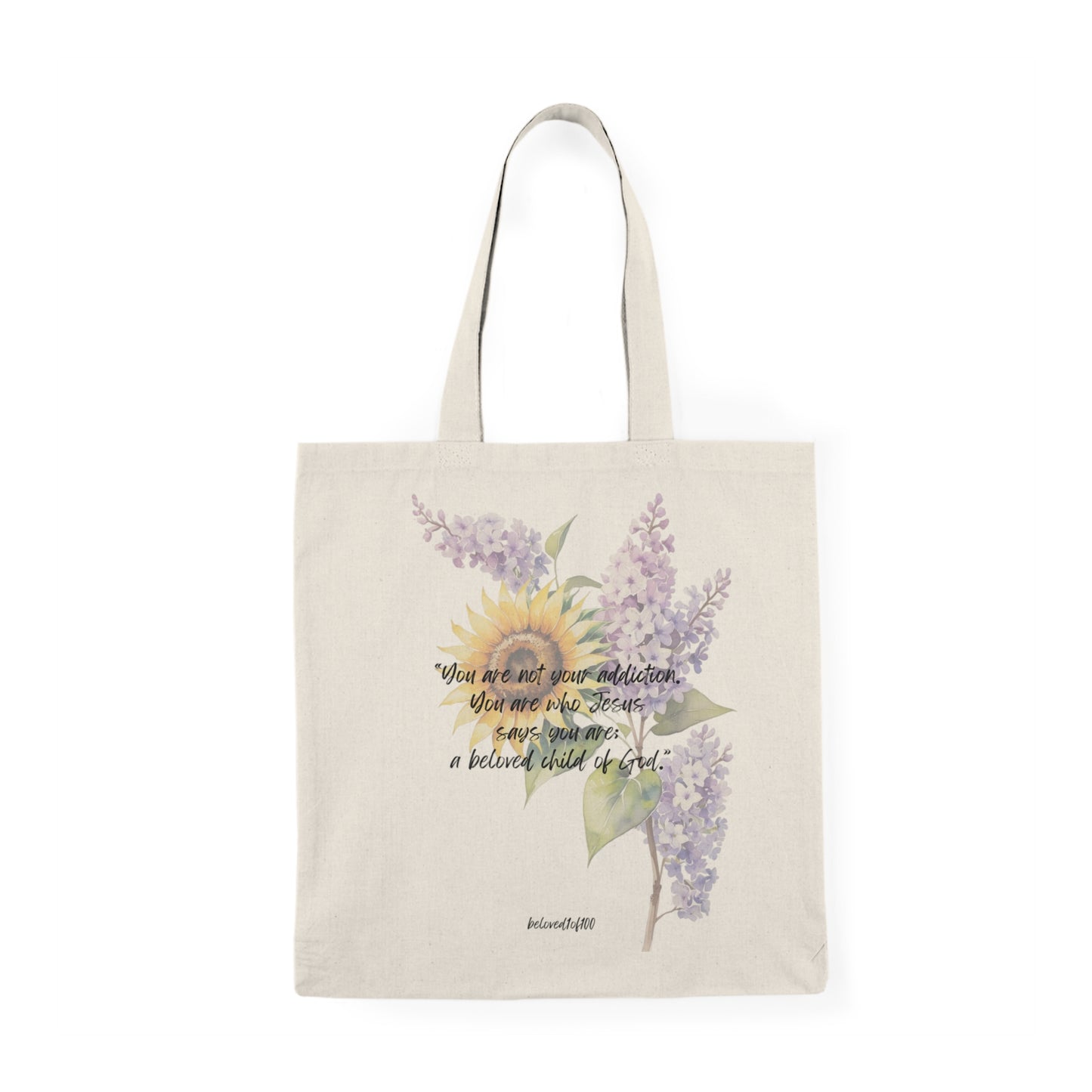 Natural Tote Bag- Sobriety Sunflower Lilac Plant Pattern