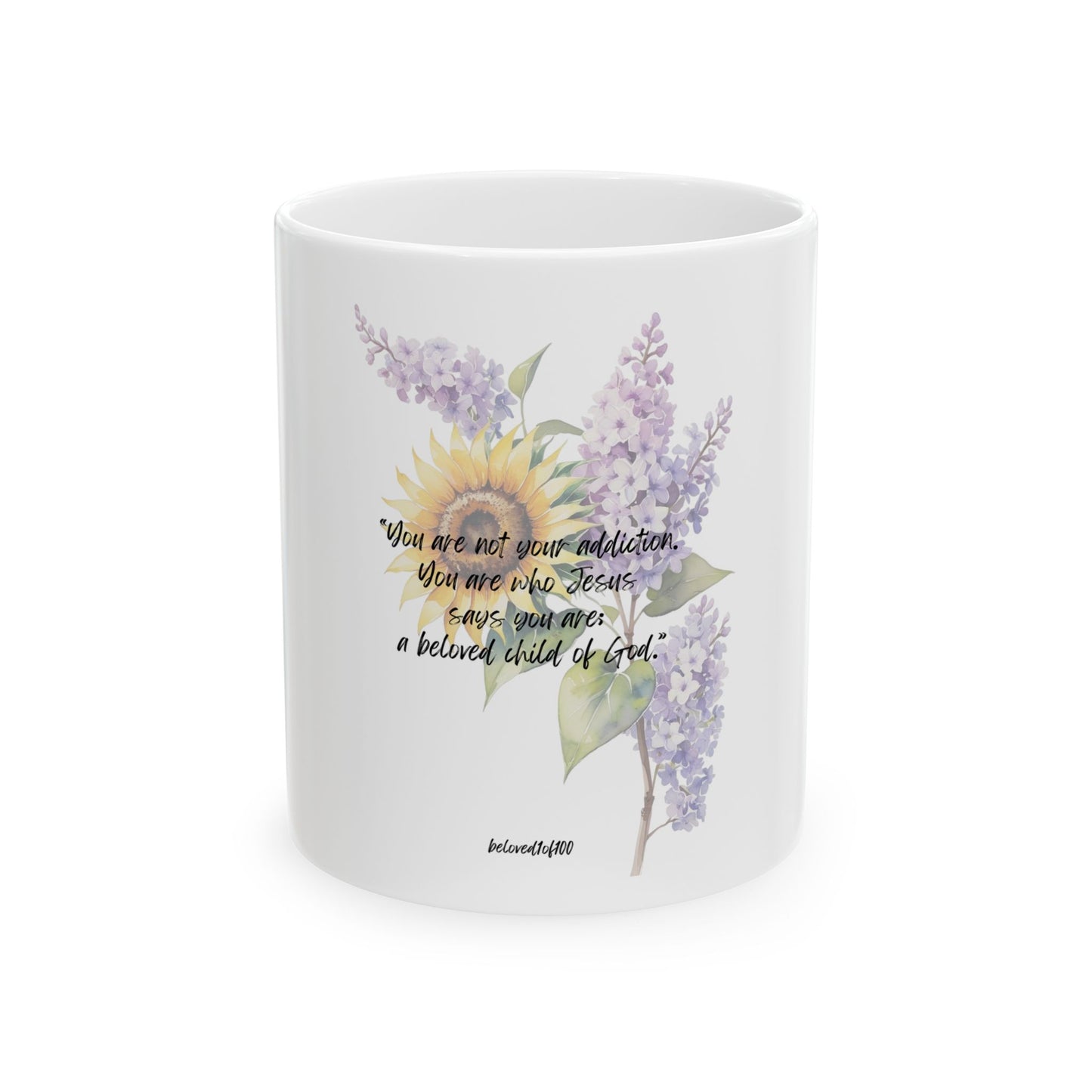 Ceramic Mug- Sobriety Sunflower Lilac Pattern
