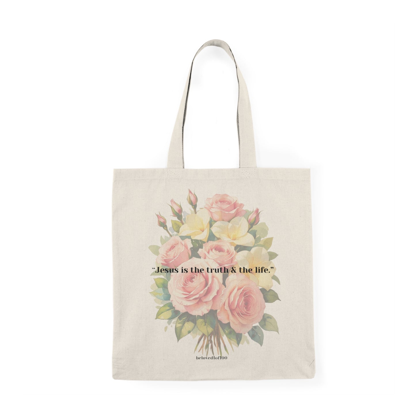 Natural Tote Bag- Gardenia Rose Pattern