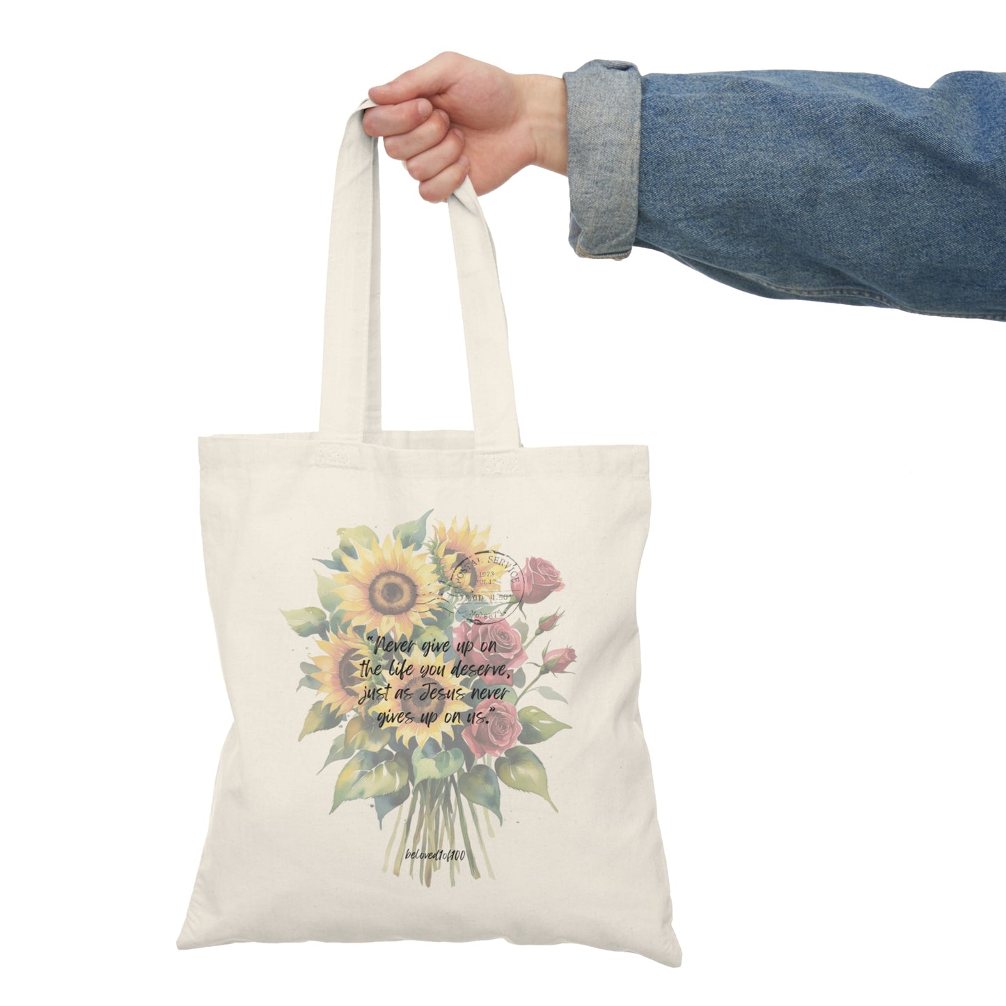 Natural Tote Bag- Sunflower Rose Pattern