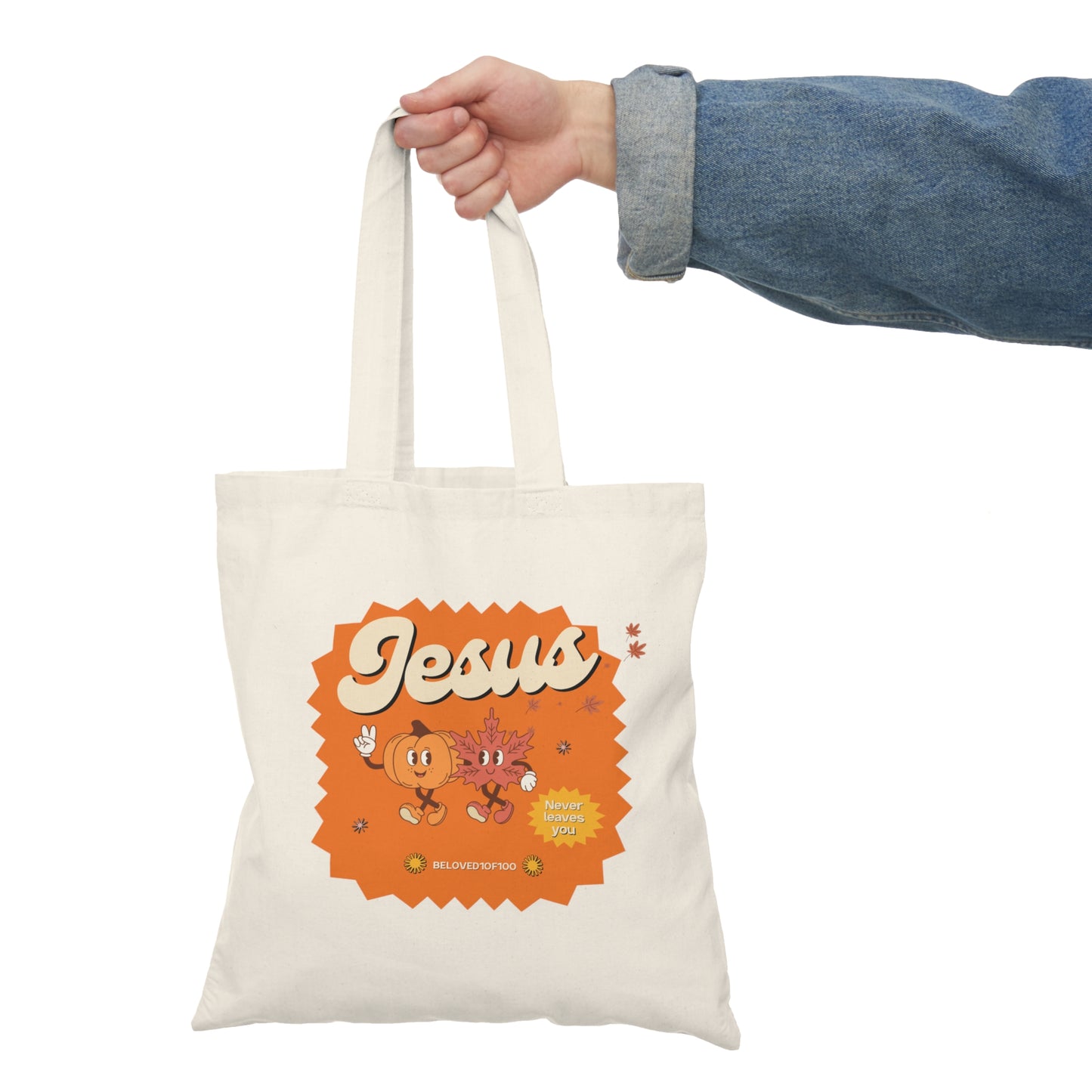 Natural Tote Bag- Jesus Never Leaves