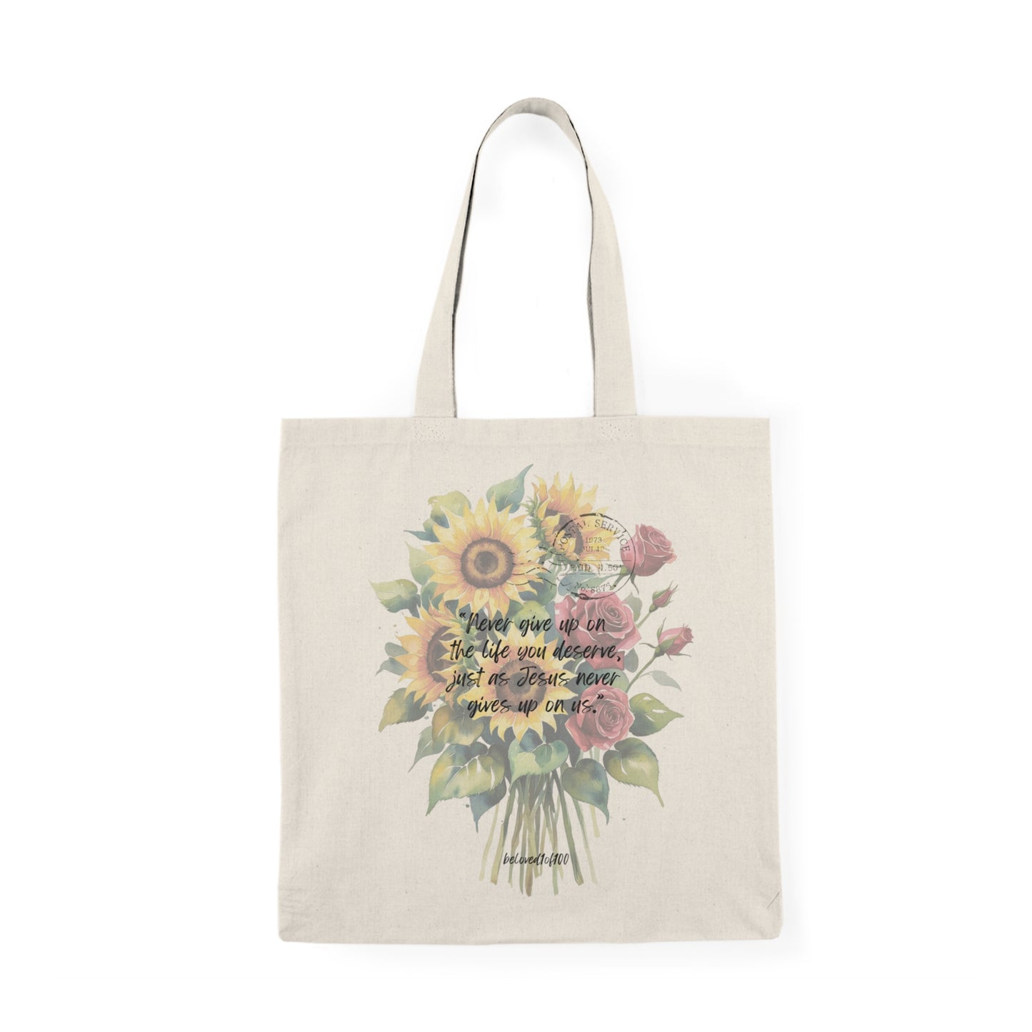 Natural Tote Bag- Sunflower Rose Pattern