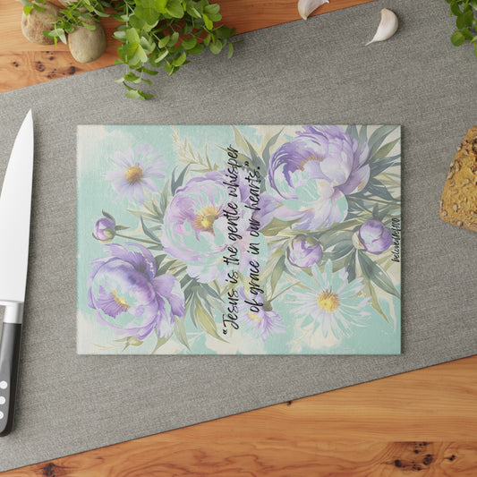Glass Cutting Board - Purple Lilly Pattern