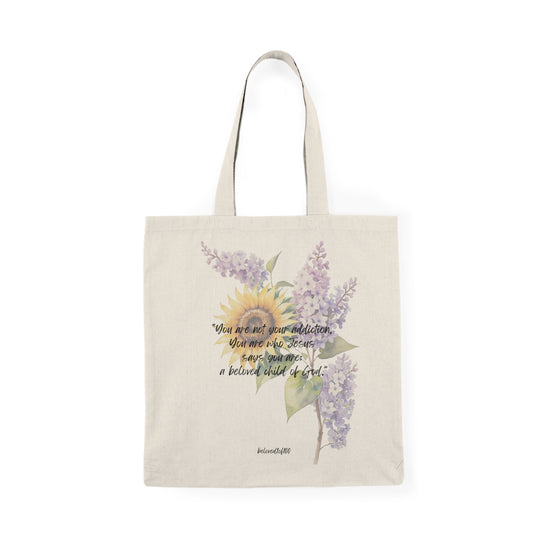 Natural Tote Bag- Sobriety Sunflower Lilac Plant Pattern