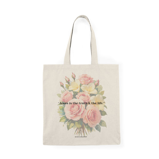 Natural Tote Bag- Gardenia Rose Pattern