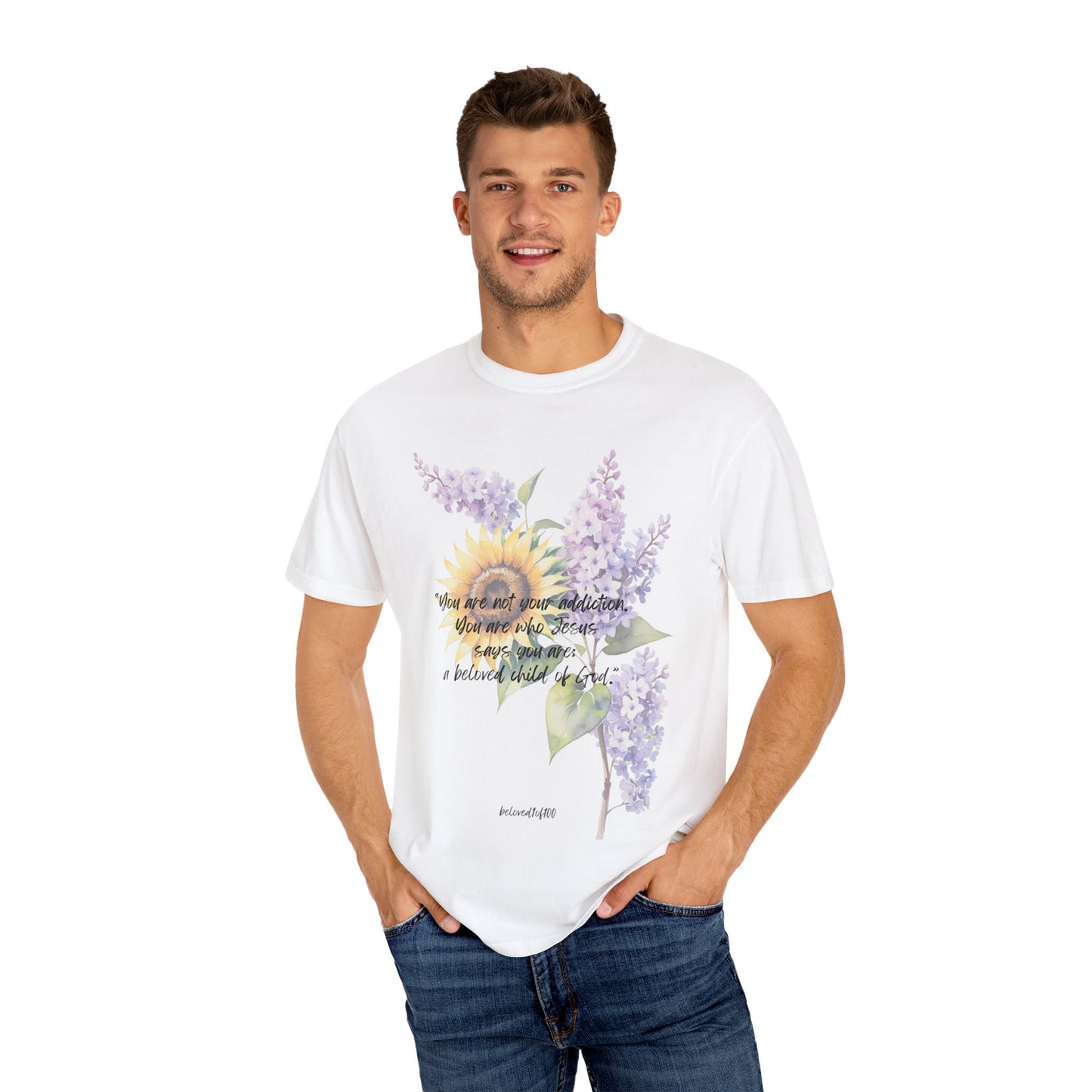 Adult Tee- Sobriety Sunflower Lilac Pattern