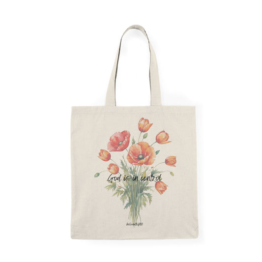 Natural Tote Bag- Poppy Tulip Pattern