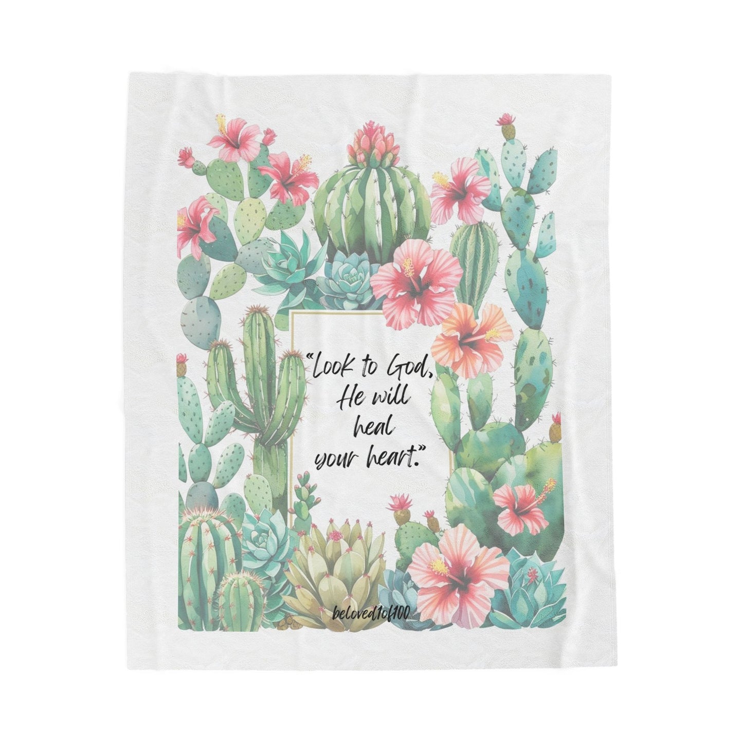 Plush Blanket- Cactus Hibiscus Pattern