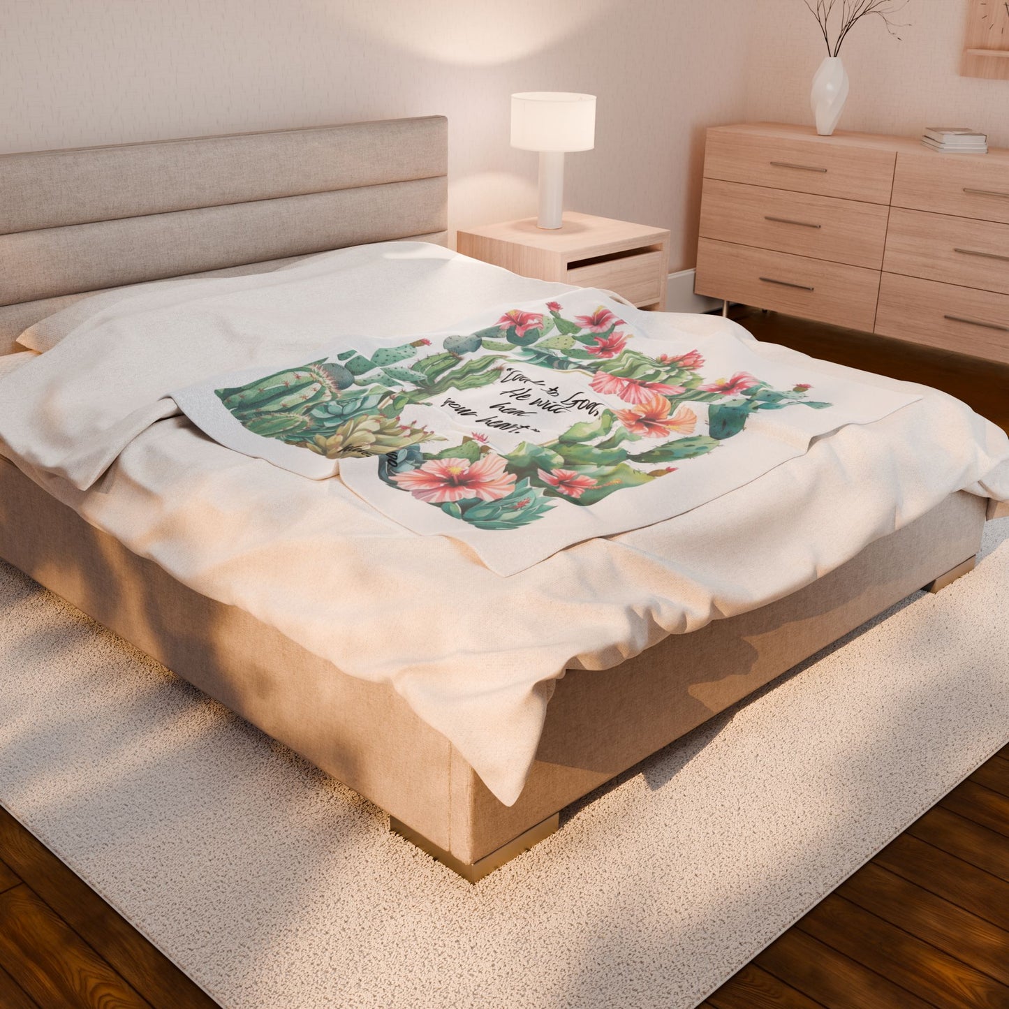 Plush Blanket- Cactus Hibiscus Pattern
