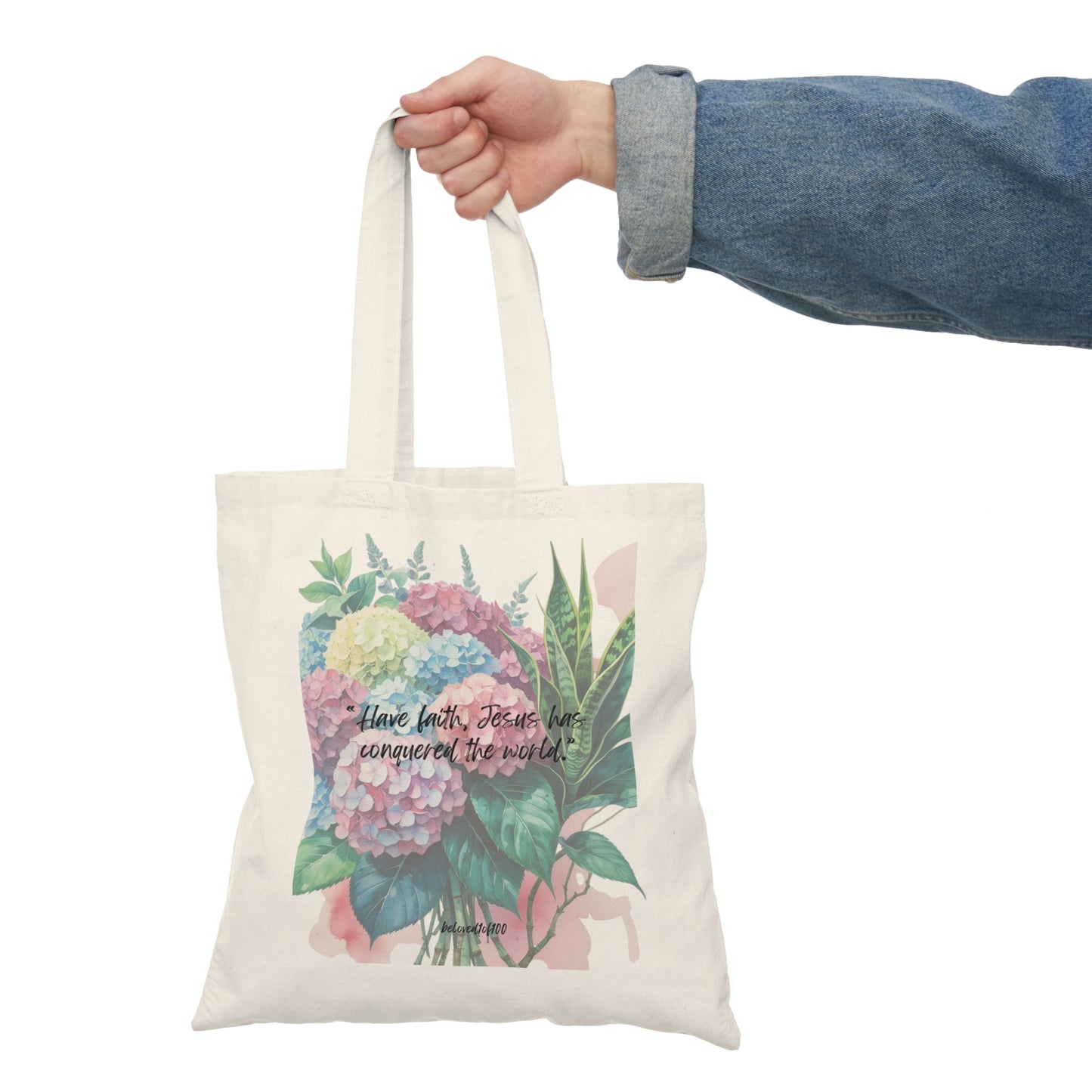 Natural Tote Bag- Hydrangea Snake Plant Pattern