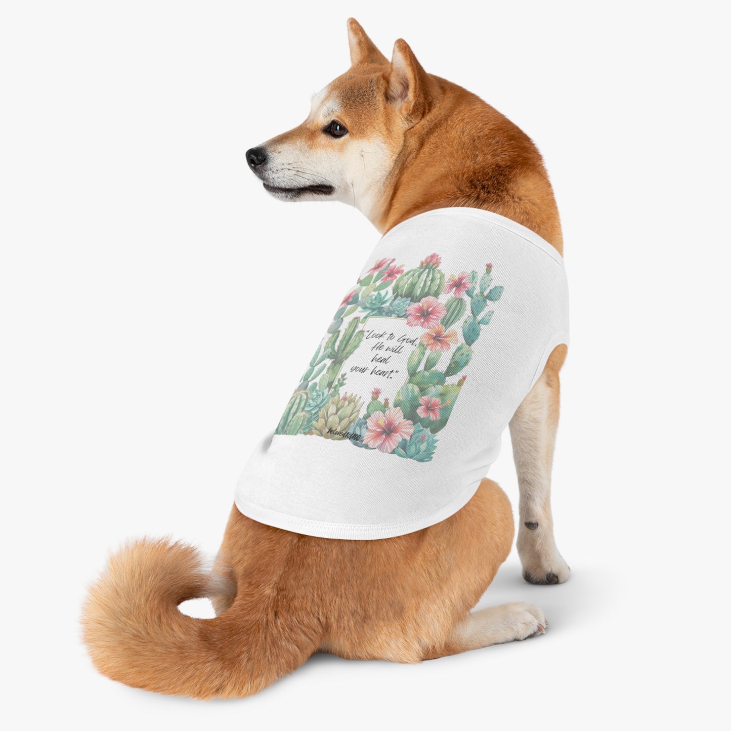 Pet Tee- Cactus Hibiscus Pattern