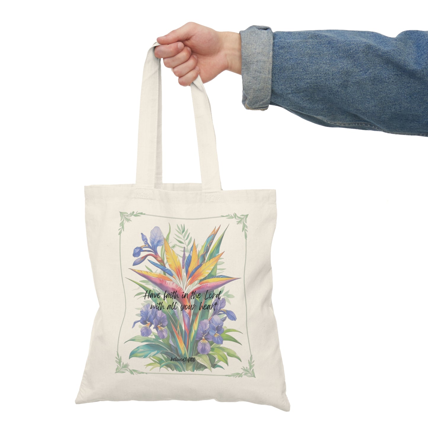 Natural Tote Bag- Bird of Paradise African Violet Pattern
