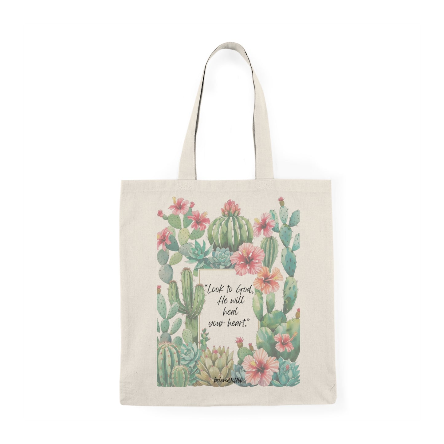 Natural Tote Bag- Cactus Hibiscus Pattern