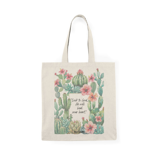 Natural Tote Bag- Cactus Hibiscus Pattern