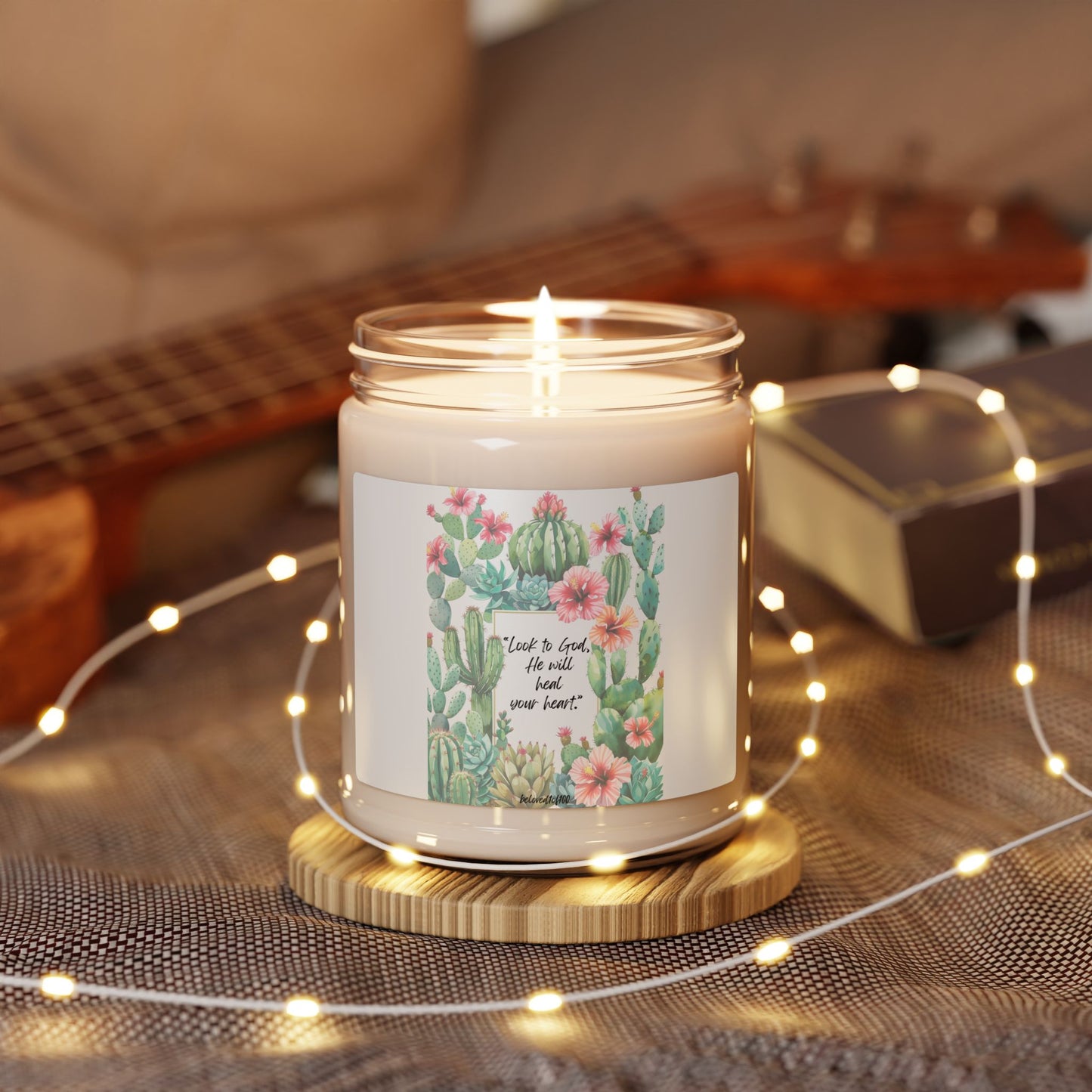 Soy Candle - Cactus Hibiscus Pattern