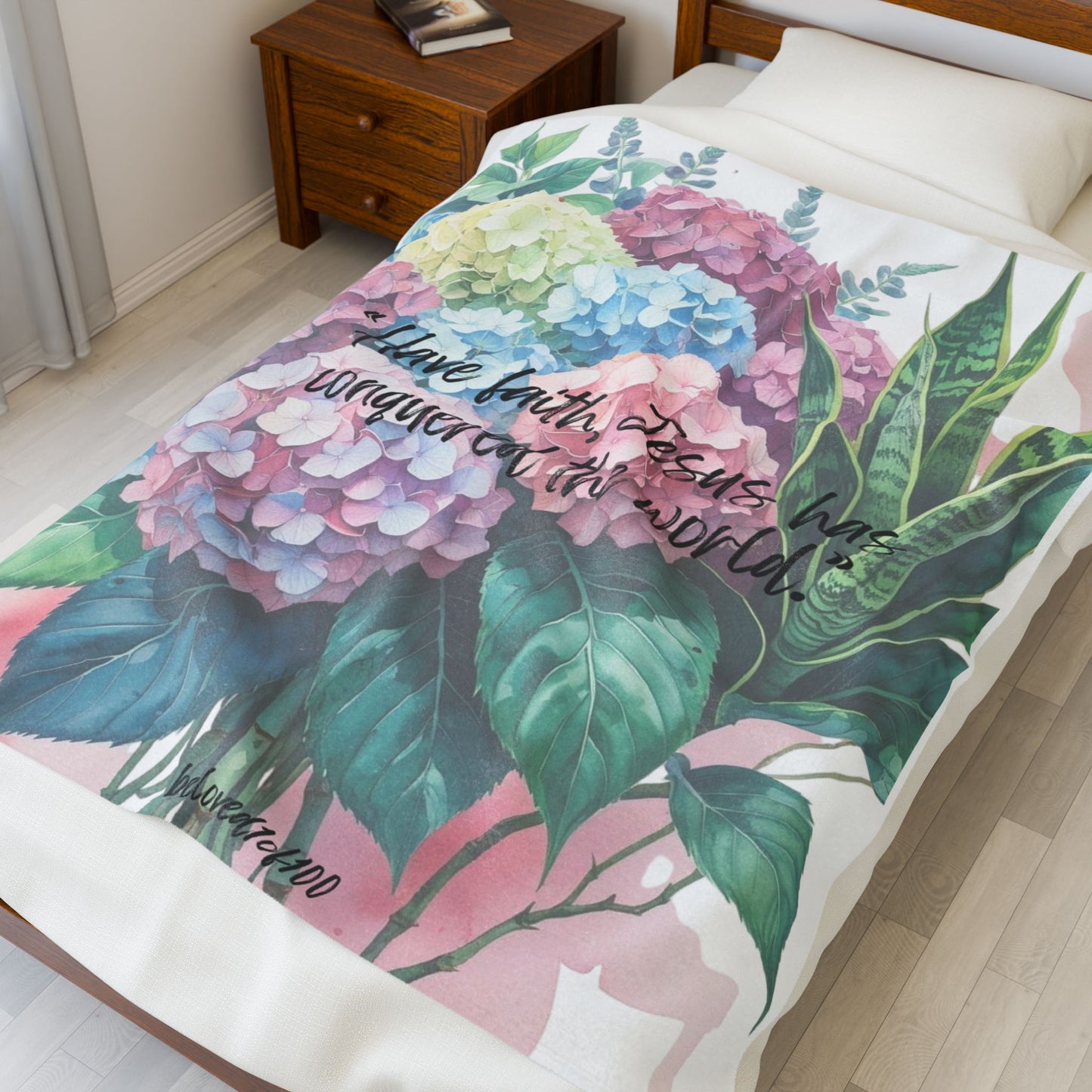 Plush Blanket- Hydrangea Snake Plant Pattern