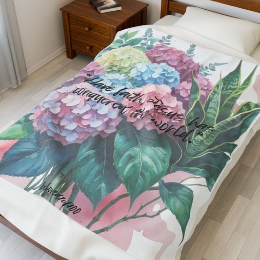 Plush Blanket- Hydrangea Snake Plant Pattern