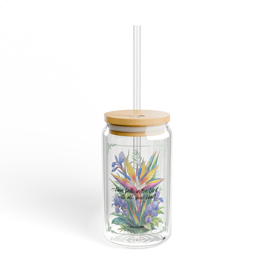 Glass Tumbler- Bird of Paradise Lilac Pattern