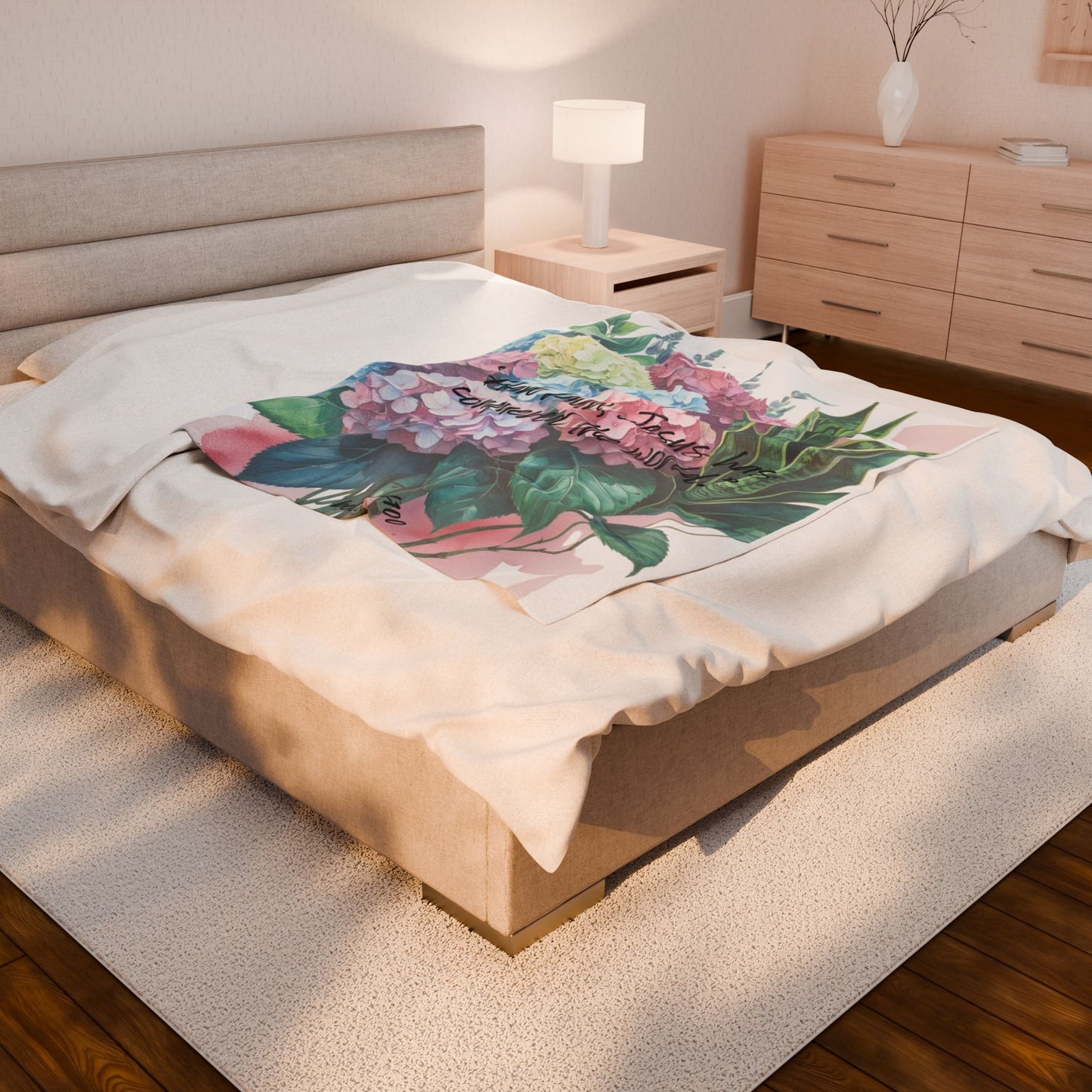 Plush Blanket- Hydrangea Snake Plant Pattern