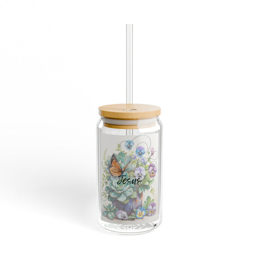 Glass Tumbler- Succulent Pansy Pattern