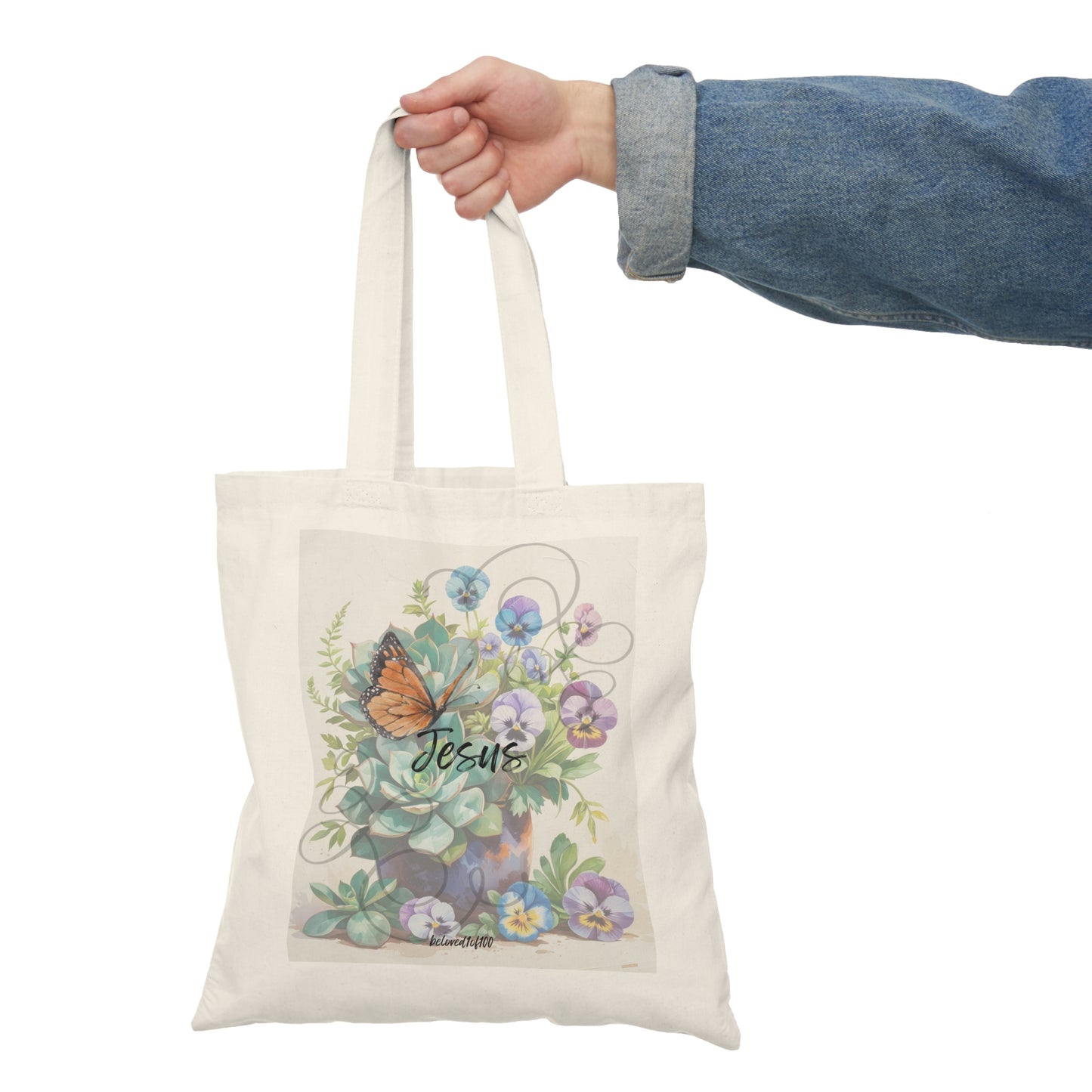 Natural Tote Bag- Succulent Pansy Pattern