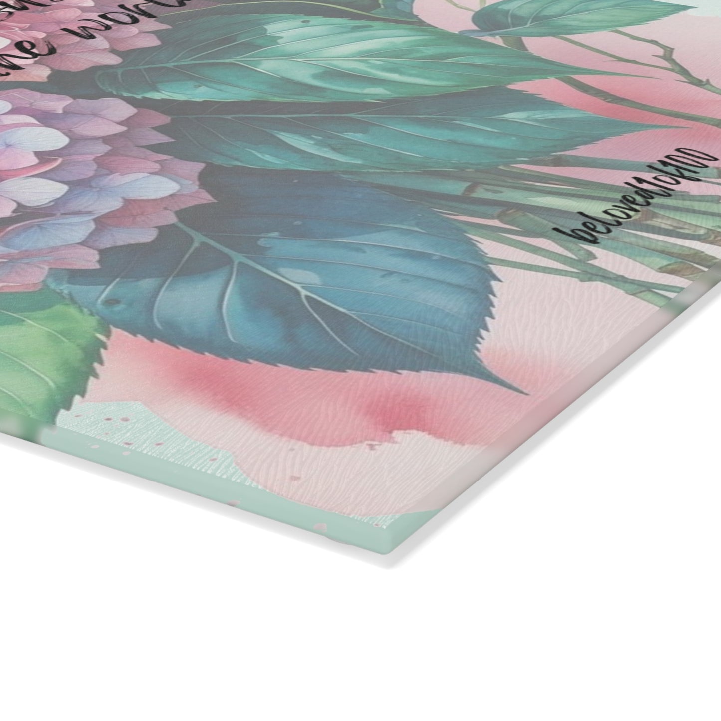 Glass Cutting Board - Hydrangea Snake Plant Pattern