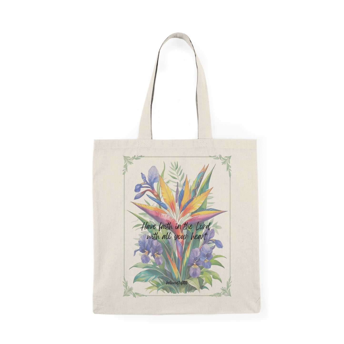 Natural Tote Bag- Bird of Paradise African Violet Pattern