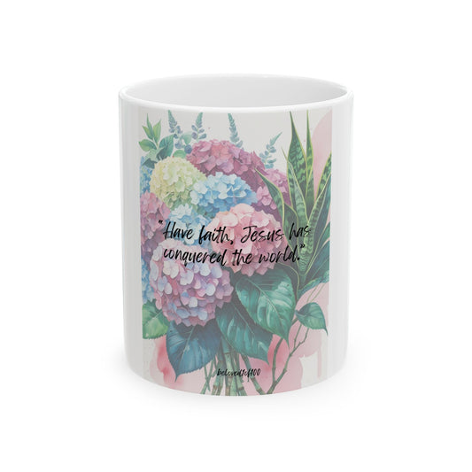 Ceramic Mug- Hydrangea Snake Plant Pattern