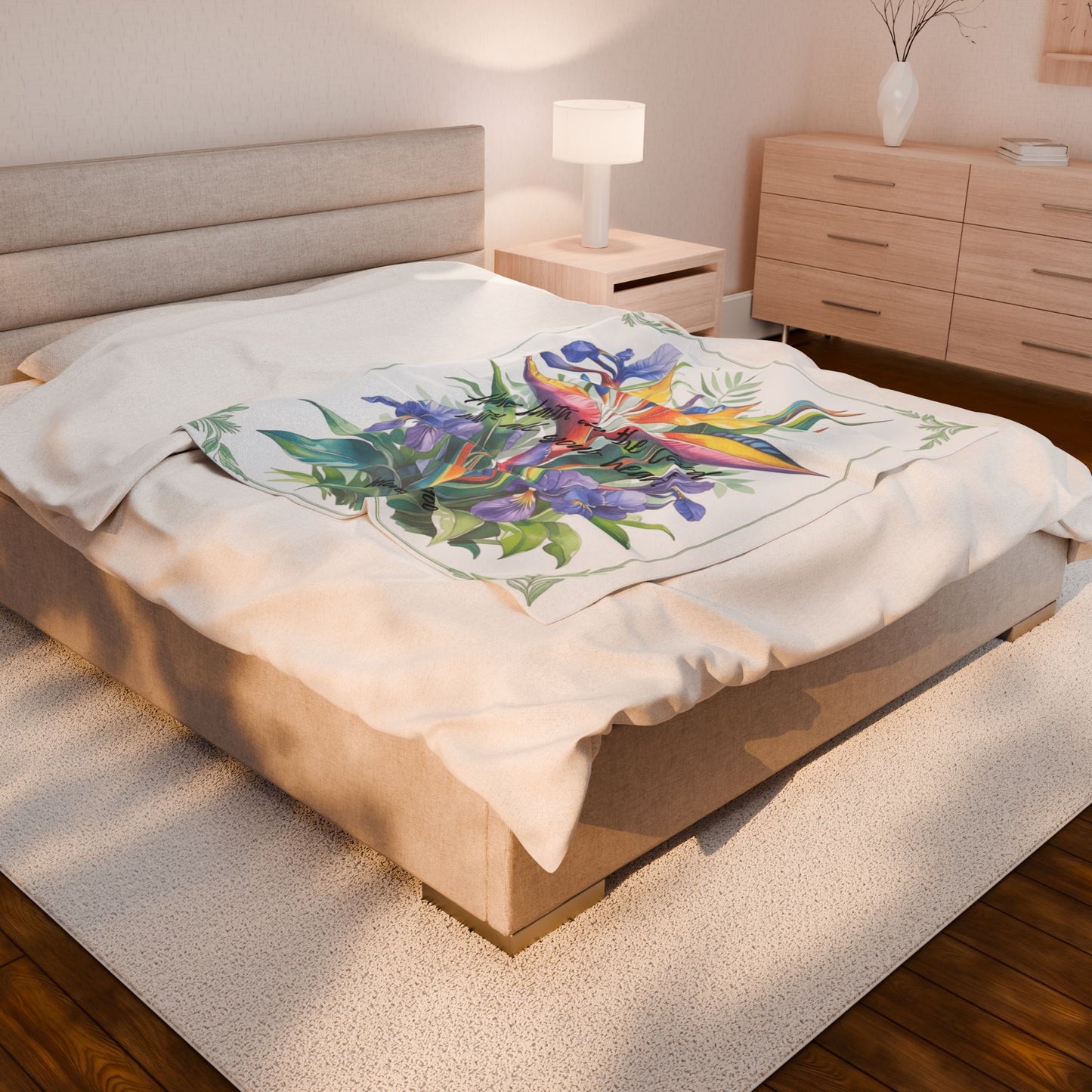 Plush Blanket- Bird of Paradise Lilac Pattern